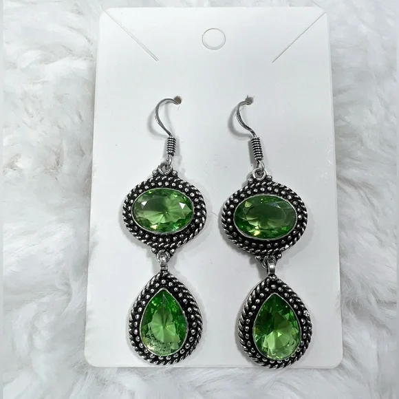 Peridot Rope Design 925 Pendant Bracelet Earrings & Chain (synthetic stones) - Picture 5 of 11